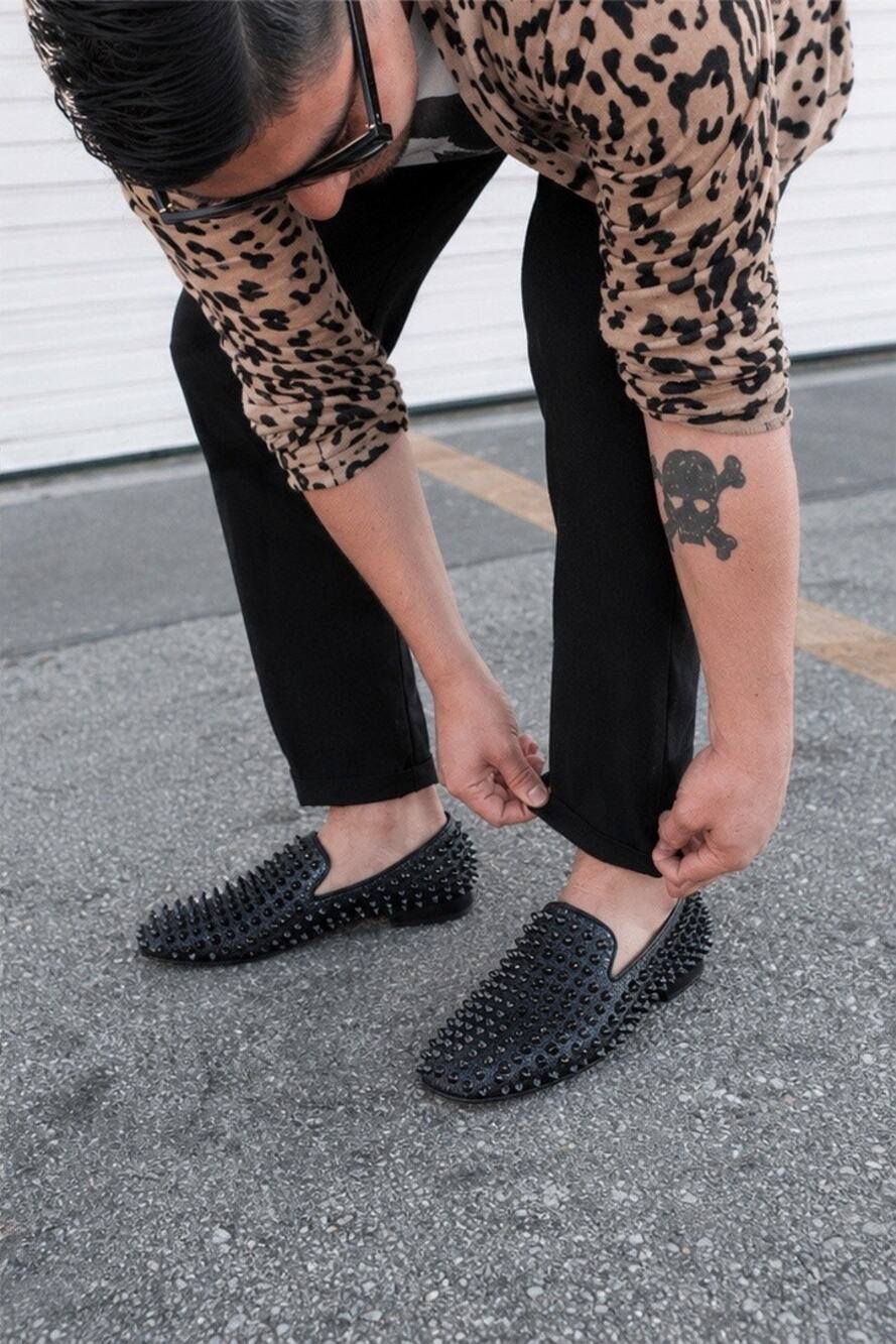 JUMP New York 2010s Studded Glitter Spike Loafers Indie Sleaze Glam Rock Shoes